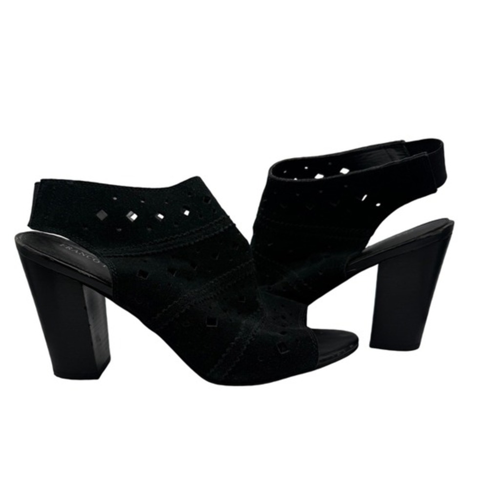 Franco Fortini Women‎ Size 11 Black Suede Perforated Peep Toe Heel Booties Party